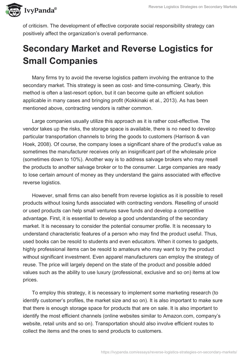 Reverse Logistics Strategies on Secondary Markets. Page 5