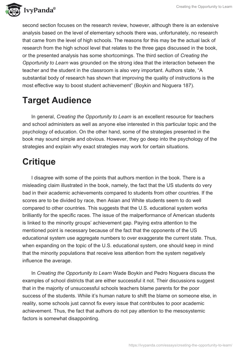Creating the Opportunity to Learn. Page 2