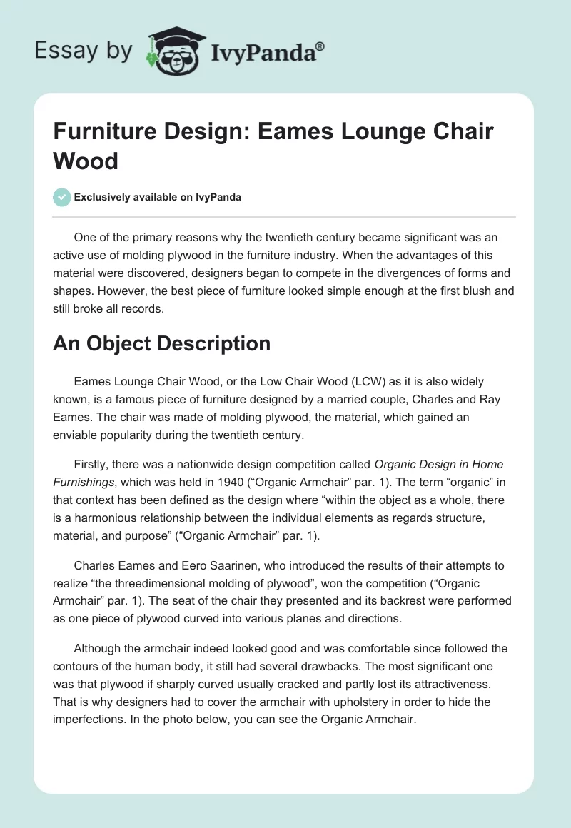 Furniture Design: Eames Lounge Chair Wood. Page 1