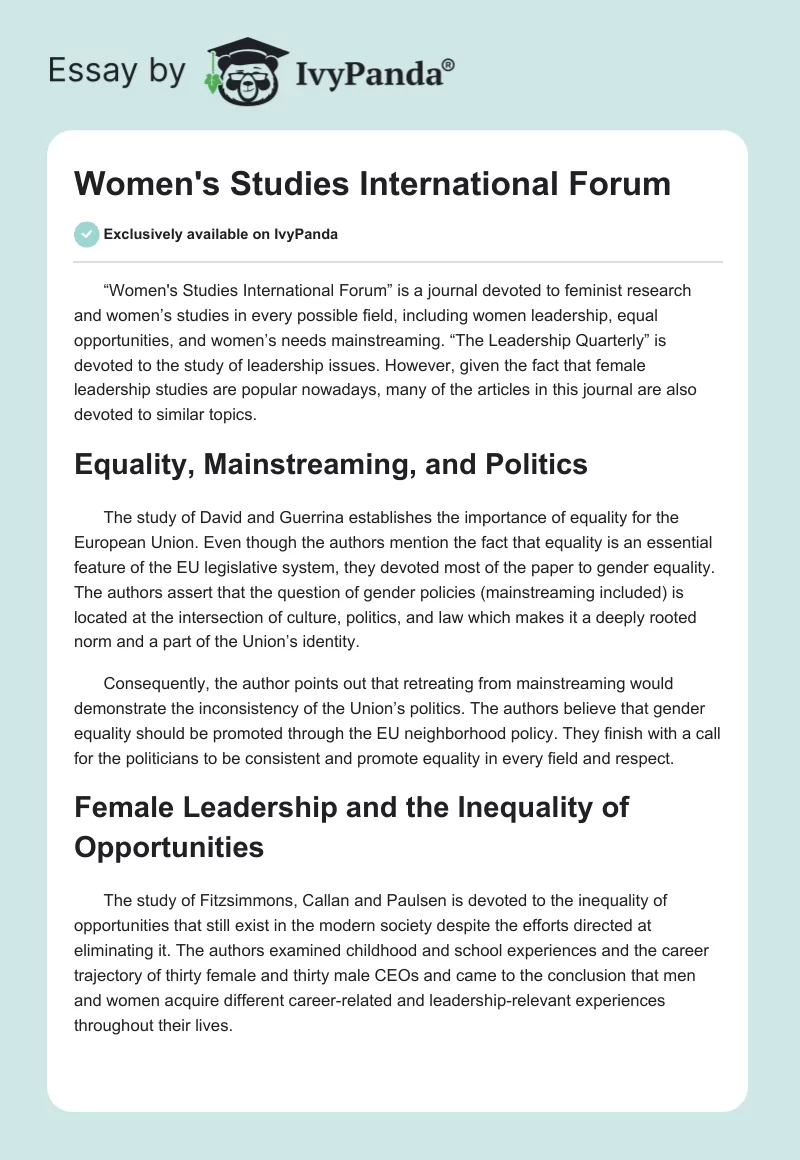 Women's Studies International Forum. Page 1