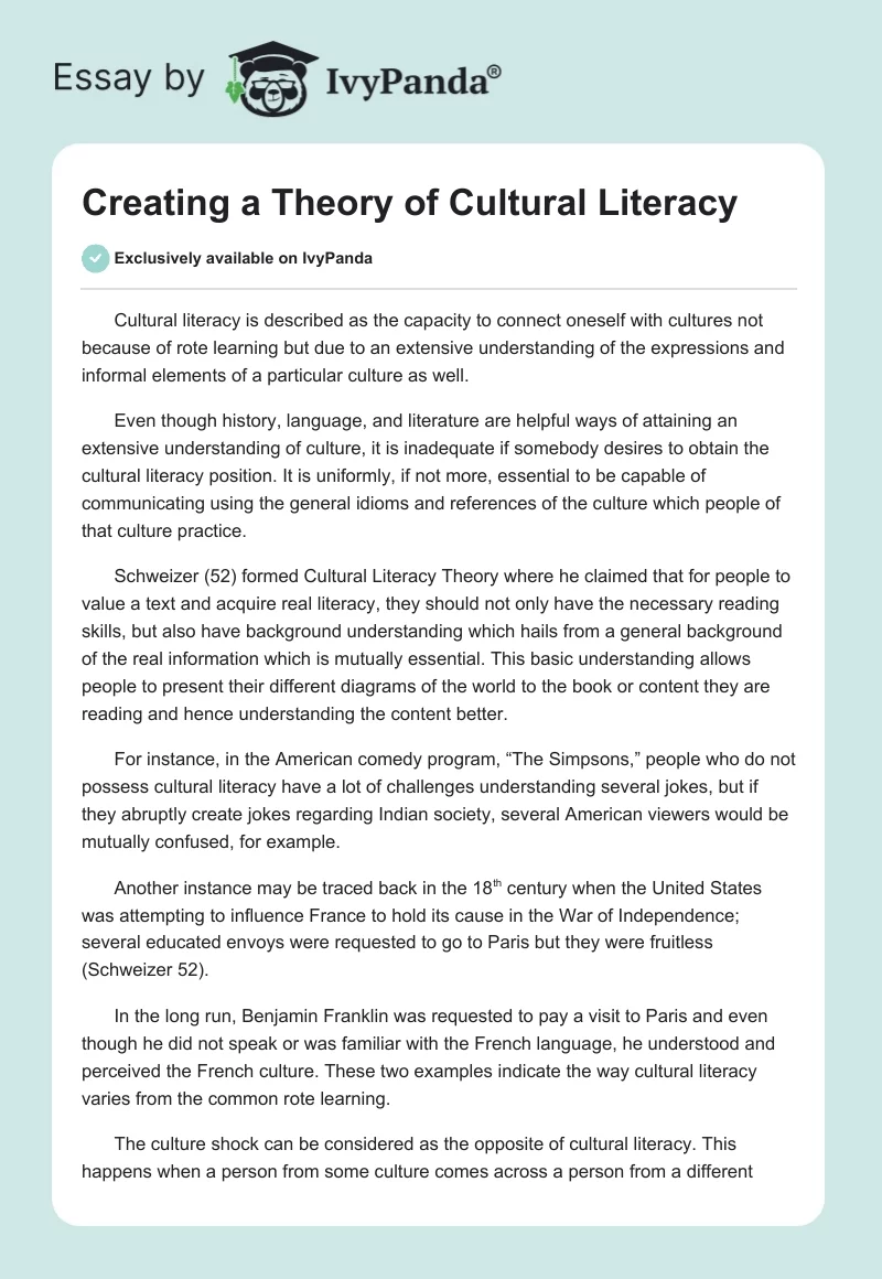 Creating a Theory of Cultural Literacy. Page 1