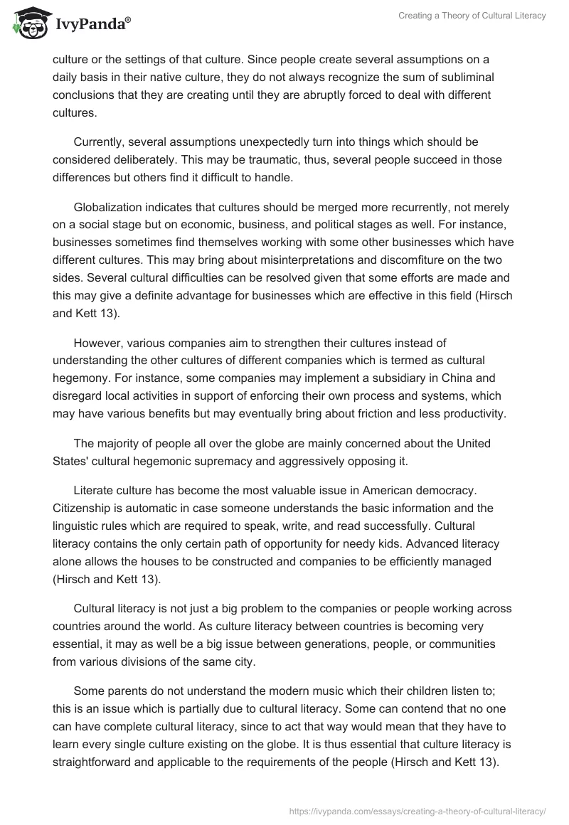 Creating a Theory of Cultural Literacy. Page 2