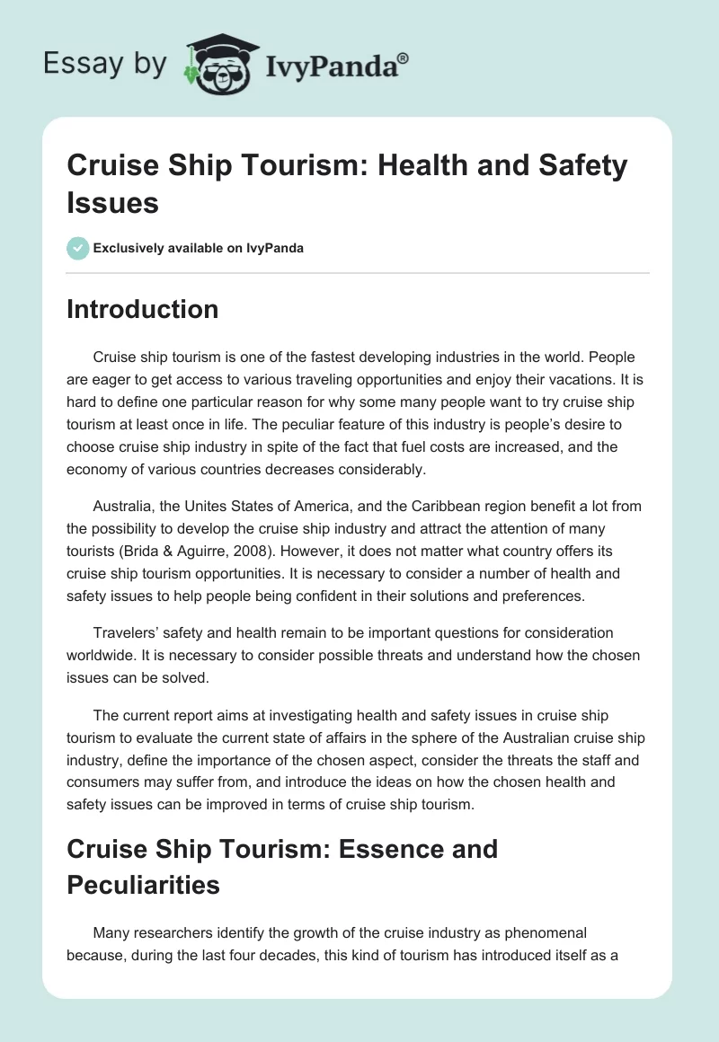 Cruise Ship Tourism: Health and Safety Issues. Page 1
