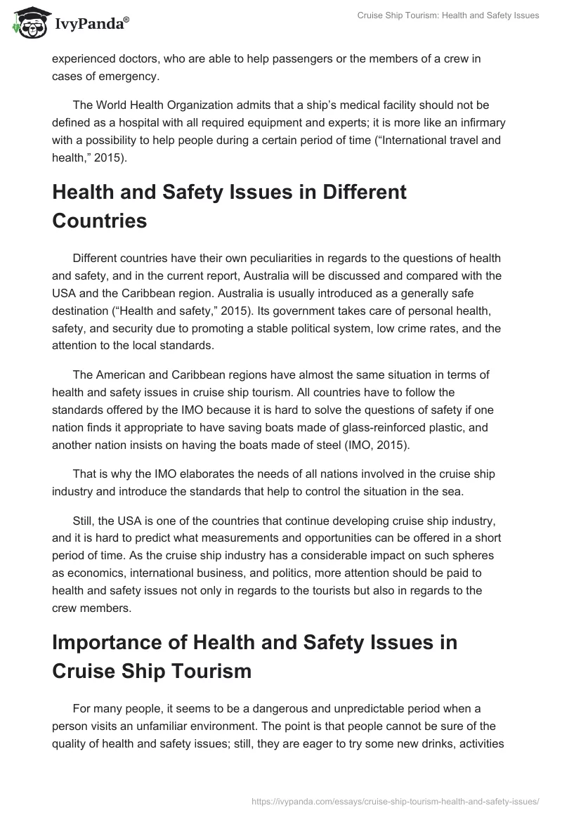 Cruise Ship Tourism: Health and Safety Issues. Page 4