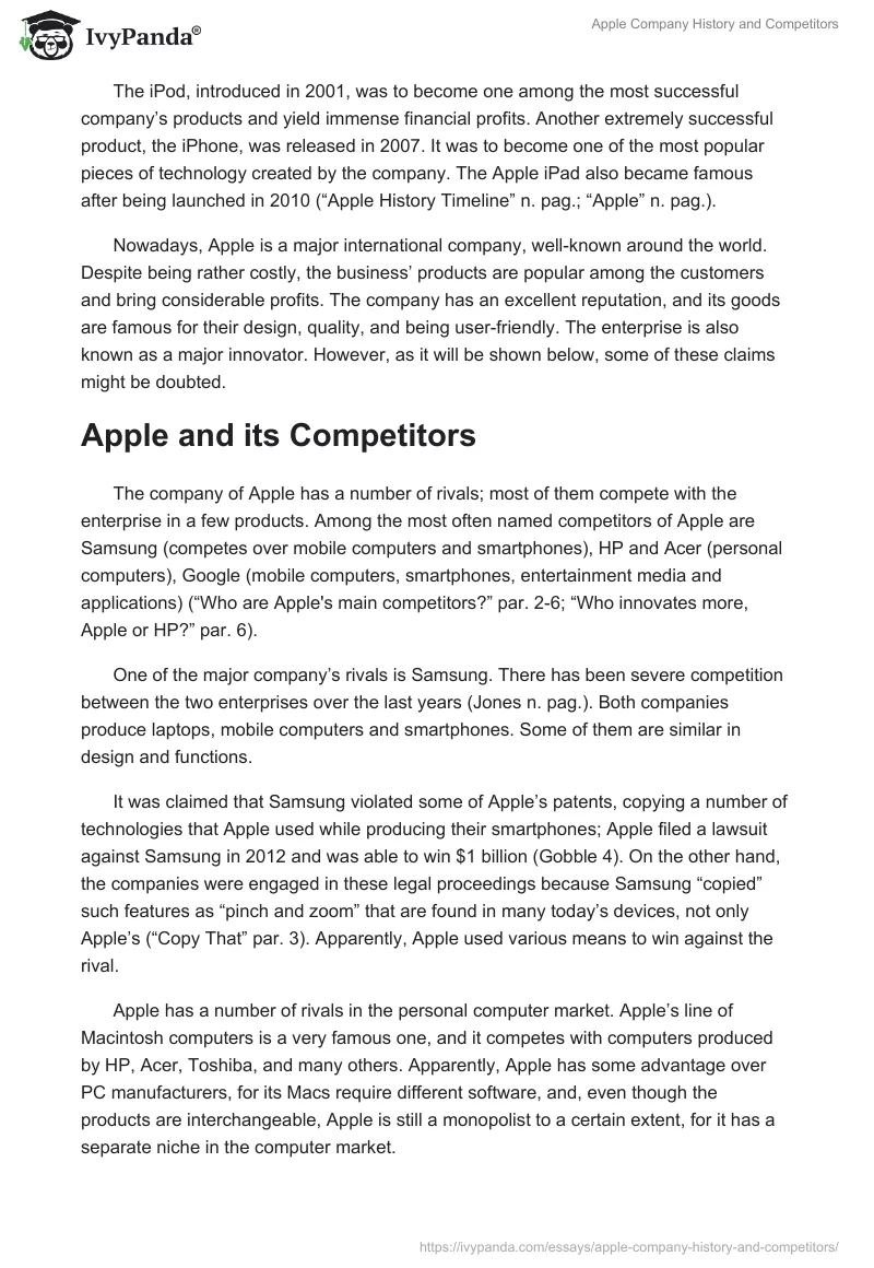 Apple Company History and Competitors. Page 2