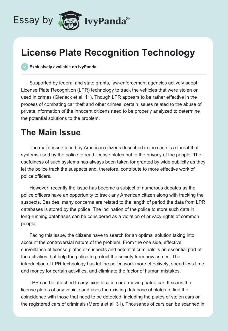 License Plate Recognition Technology. Page 1