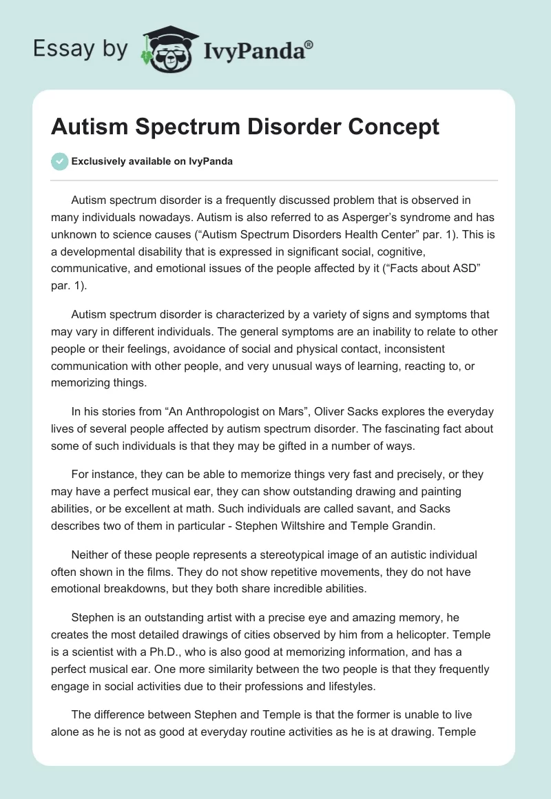 Autism Spectrum Disorder Concept. Page 1