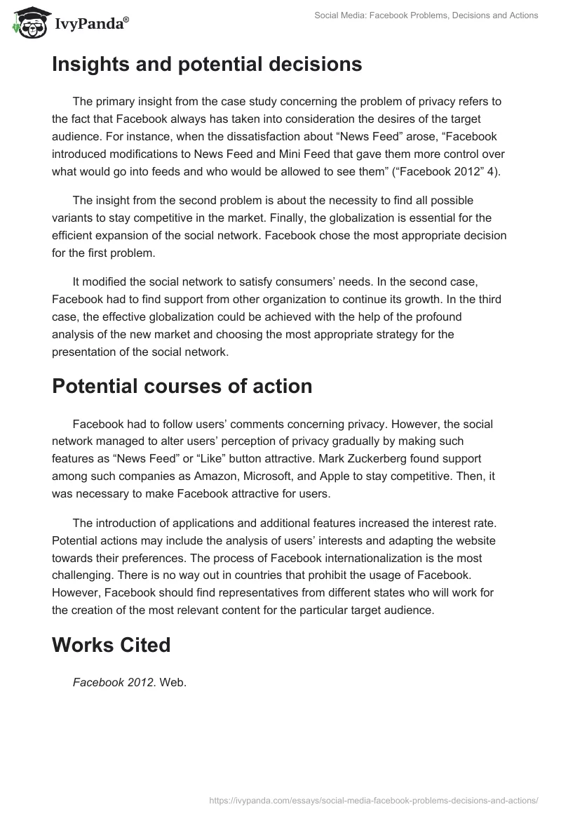 Social Media: Facebook Problems, Decisions and Actions. Page 2