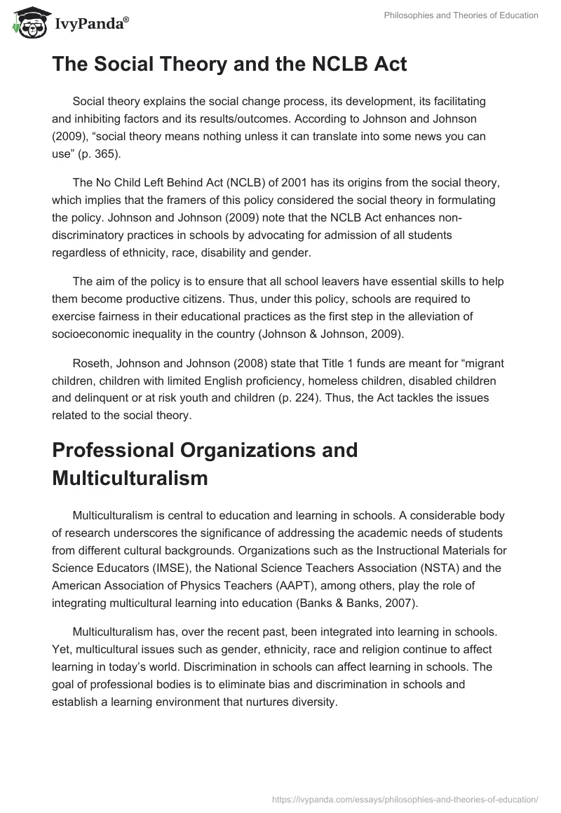 Philosophies and Theories of Education. Page 3
