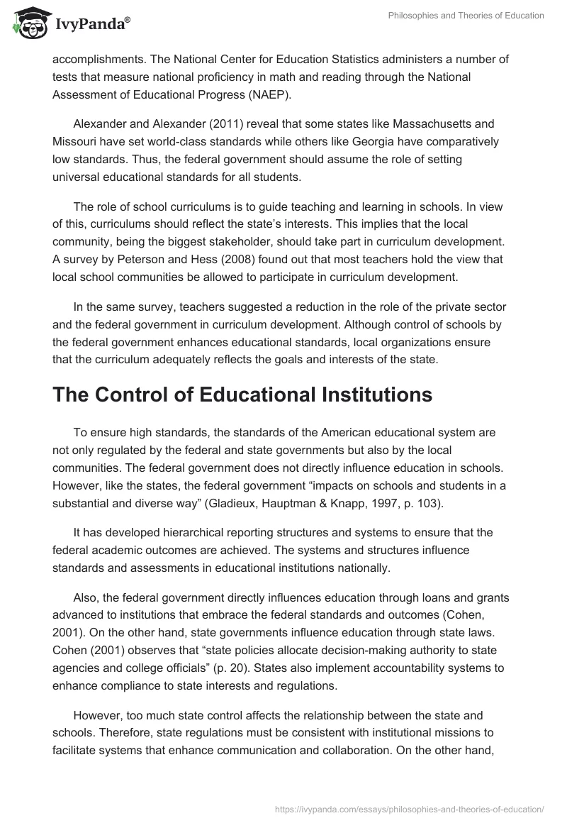Philosophies and Theories of Education. Page 5
