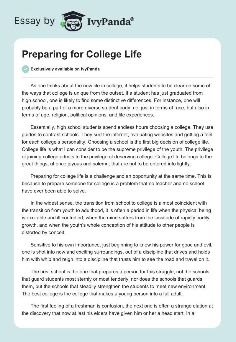 Preparing for College Life. Page 1