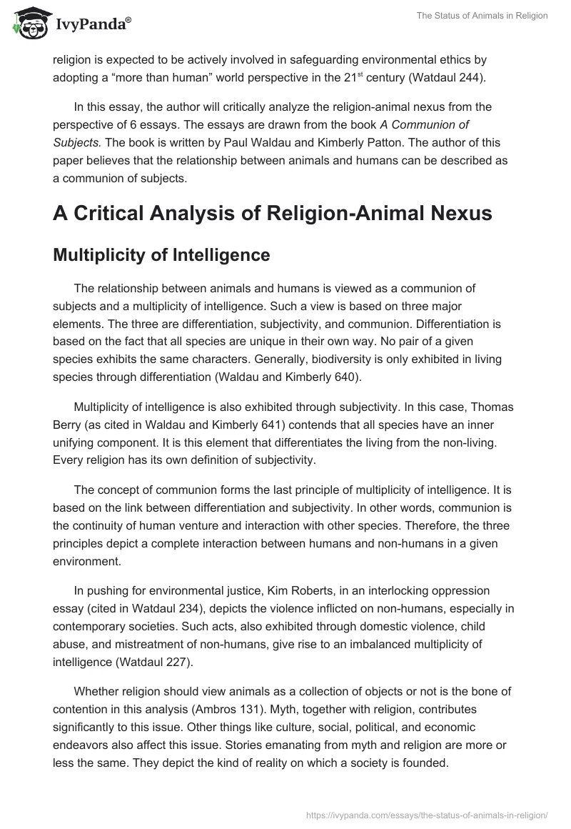 The Status of Animals in Religion. Page 2