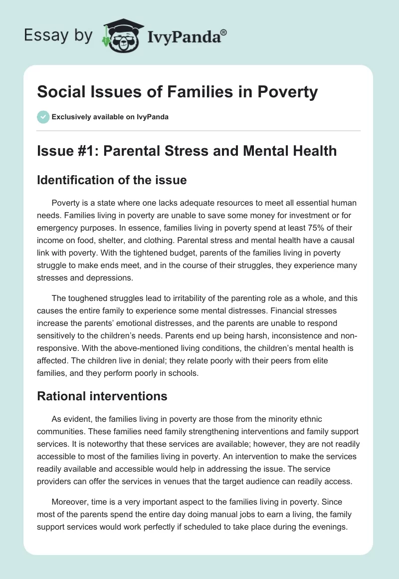 Social Issues of Families in Poverty. Page 1