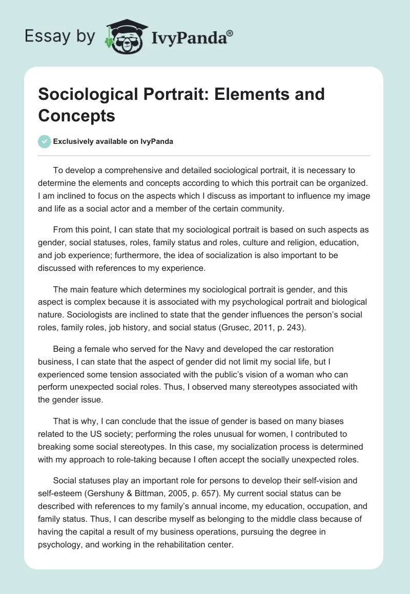 Sociological Portrait: Elements and Concepts. Page 1