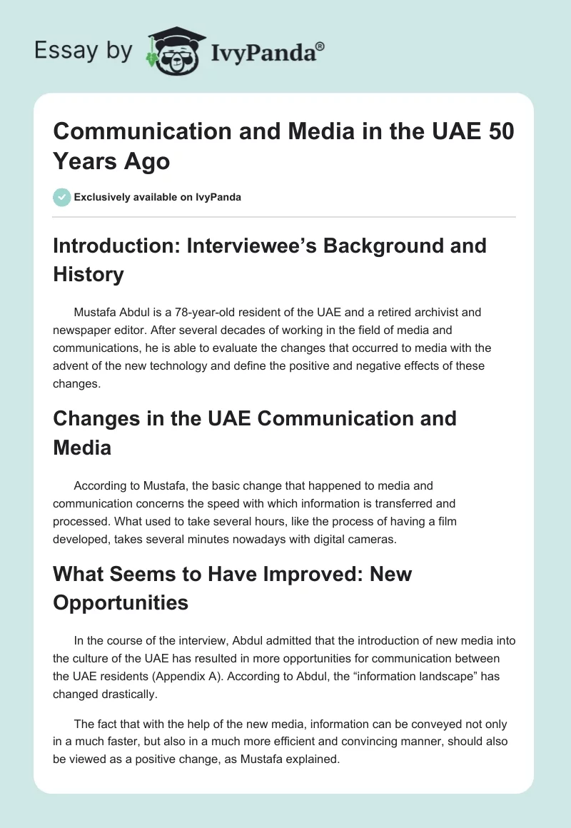Communication and Media in the UAE 50 Years Ago. Page 1
