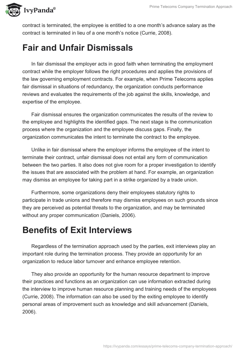 Prime Telecoms Company Termination Approach. Page 2