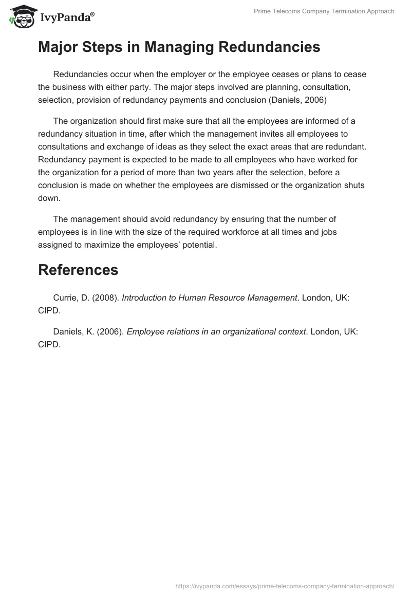Prime Telecoms Company Termination Approach. Page 3