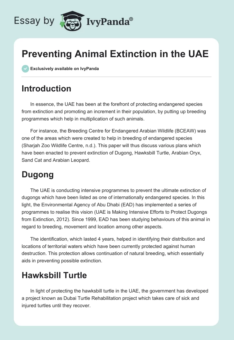 Preventing Animal Extinction in the UAE. Page 1