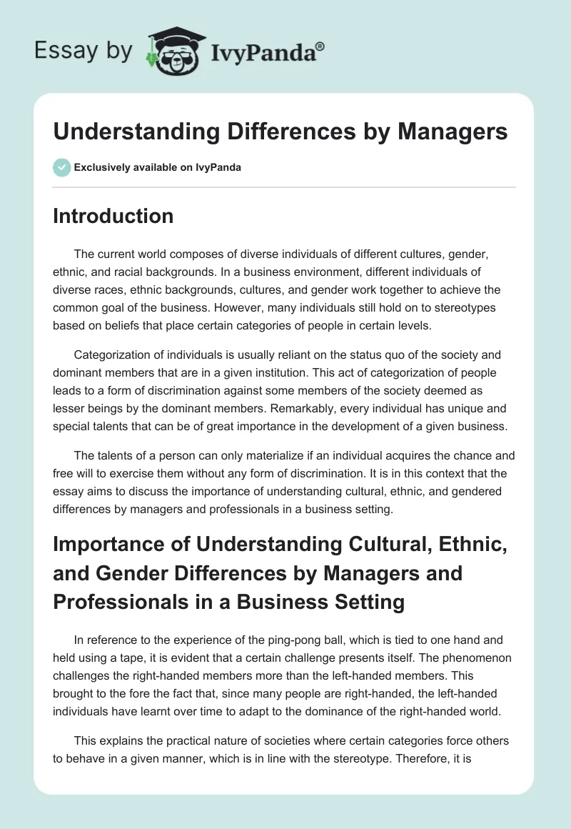 Understanding Differences by Managers. Page 1