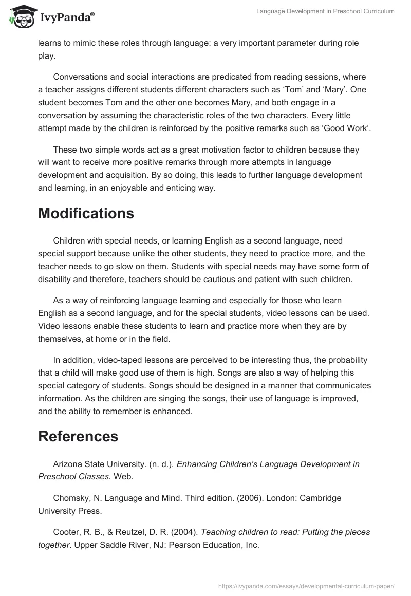 Language Development in Preschool Curriculum. Page 4