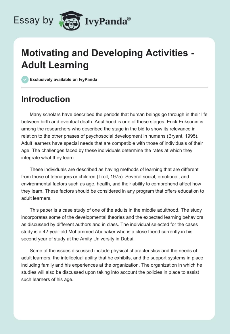 Motivating and Developing Activities - Adult Learning. Page 1