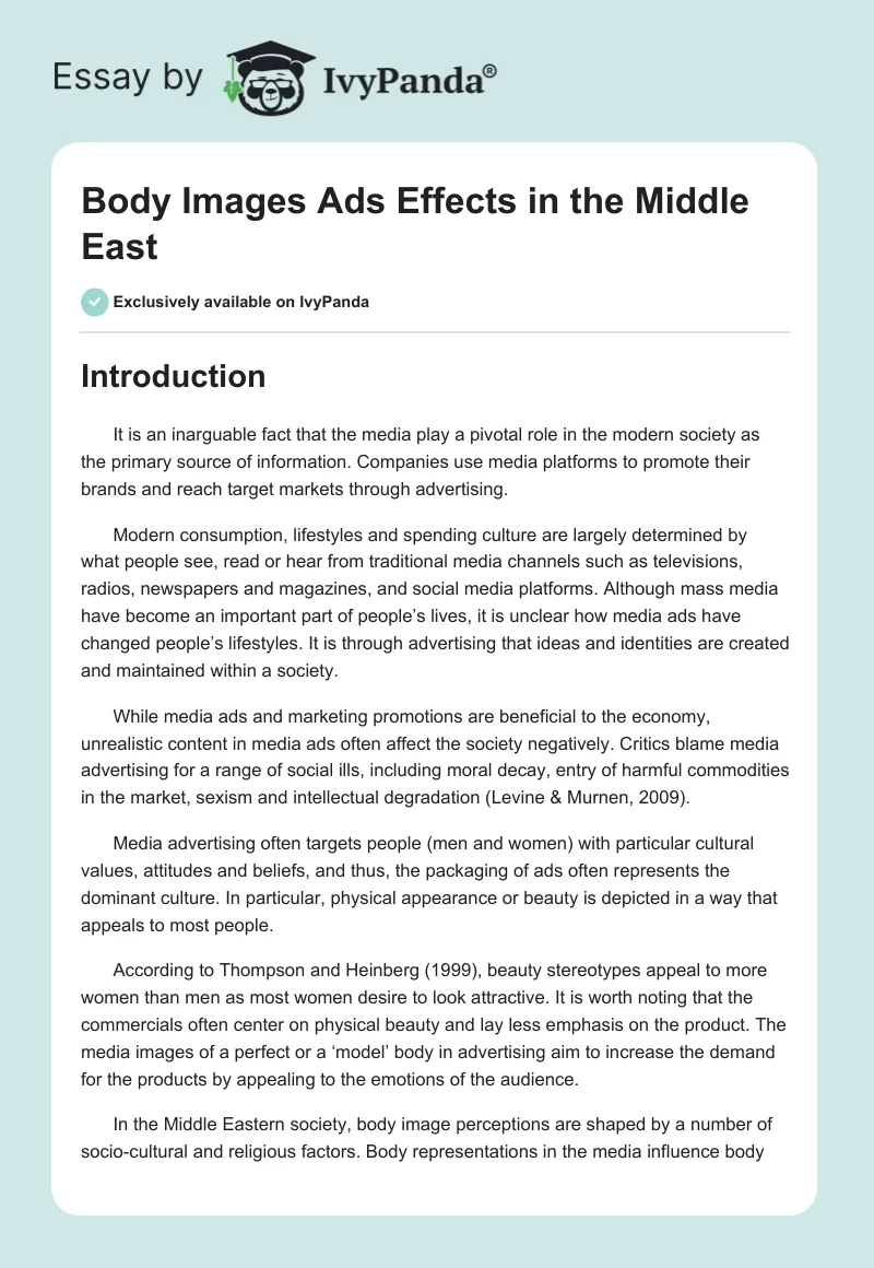 Body Images Ads Effects in the Middle East. Page 1