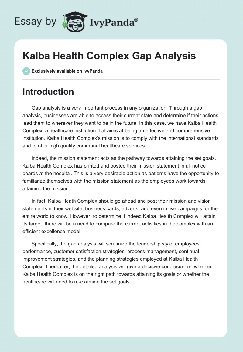 Kalba Health Complex Gap Analysis. Page 1