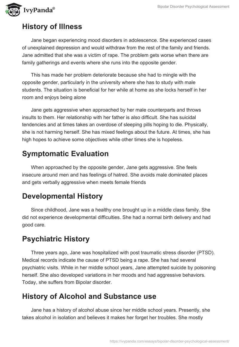 Bipolar Disorder Psychological Assessment. Page 2