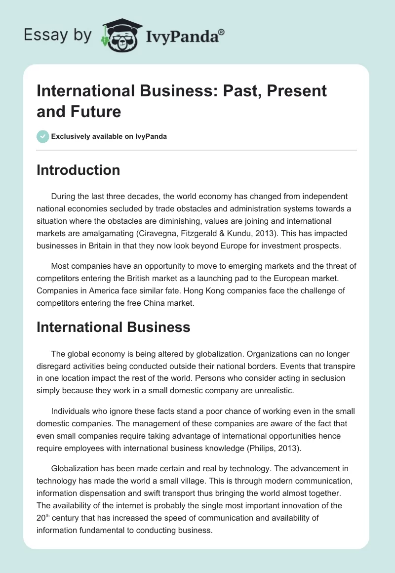 International Business: Past, Present and Future. Page 1