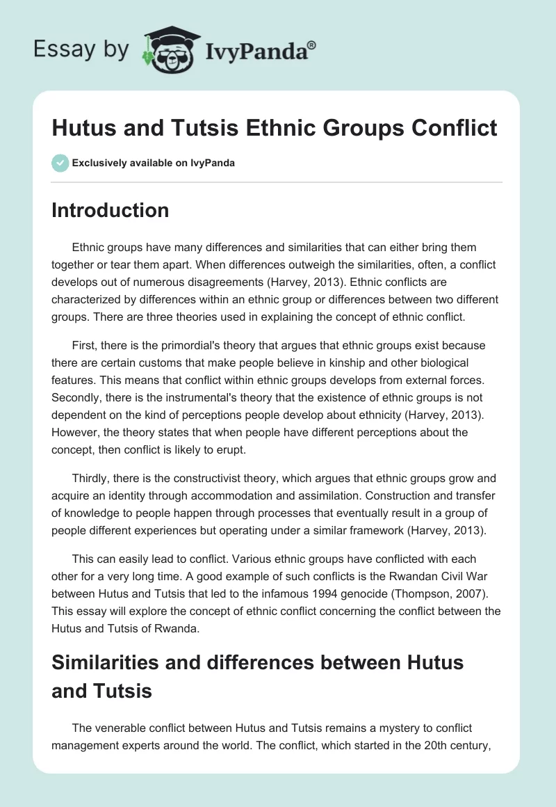 Hutus and Tutsis Ethnic Groups Conflict. Page 1