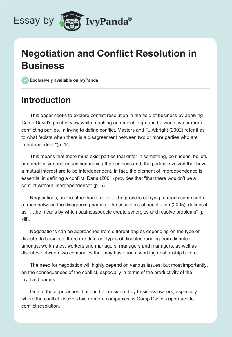 Negotiation and Conflict Resolution in Business. Page 1