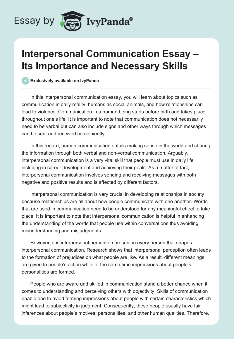 Interpersonal Communication Essay – Its Importance and Necessary Skills. Page 1