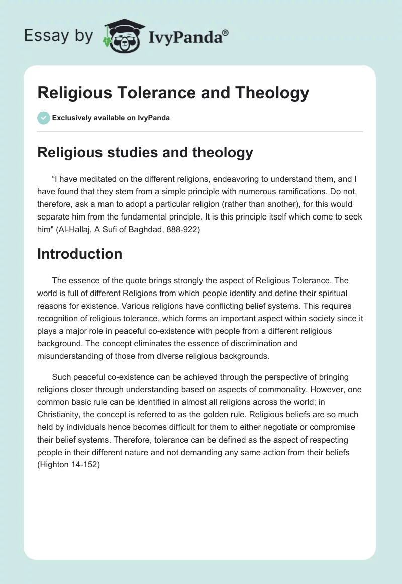 Religious Tolerance and Theology. Page 1