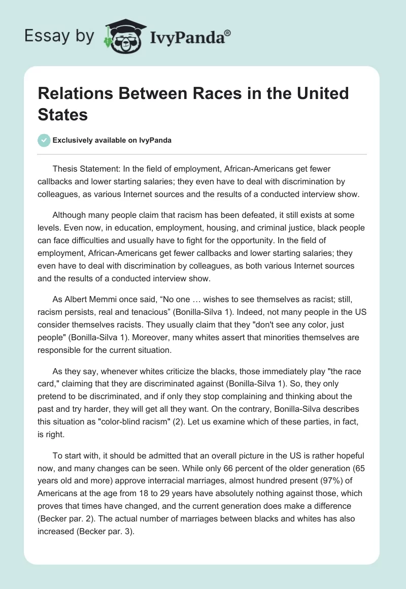 Relations Between Races in the United States. Page 1