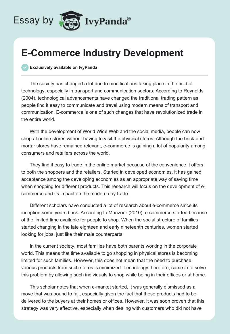E-Commerce Industry Development. Page 1