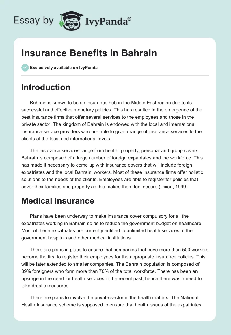 Insurance Benefits in Bahrain. Page 1
