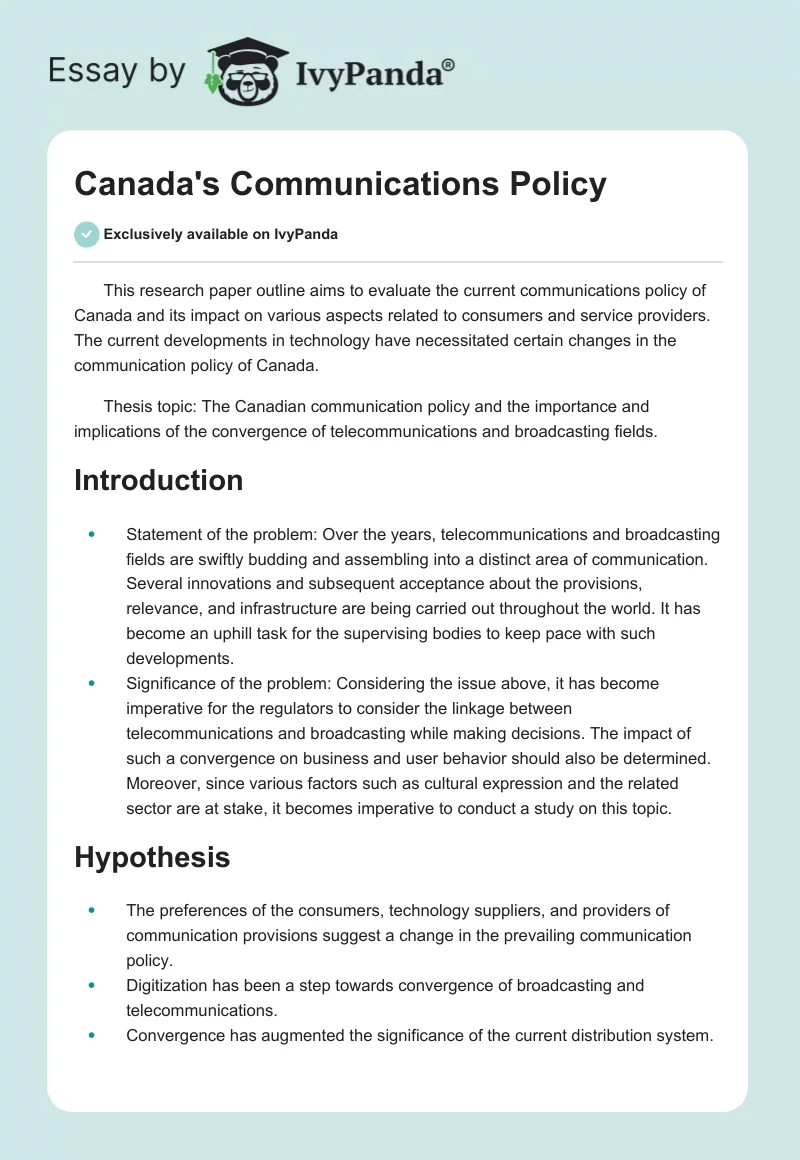 Canada's Communications Policy. Page 1