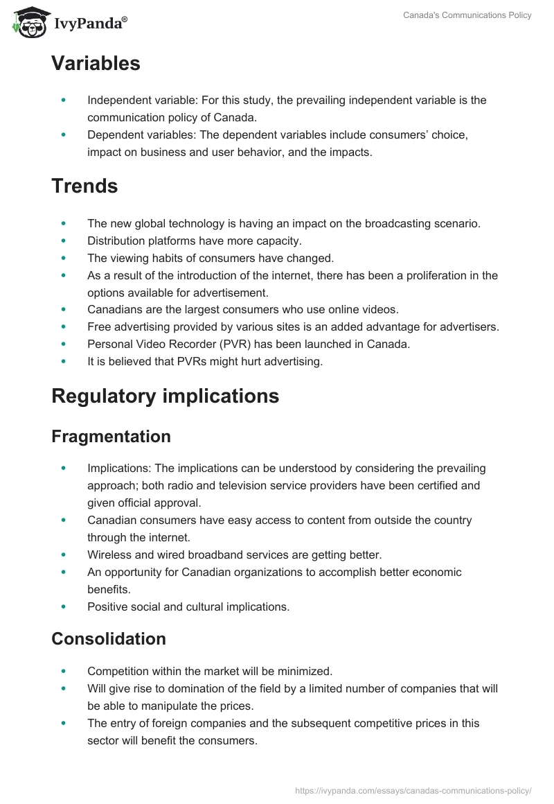 Canada's Communications Policy. Page 2
