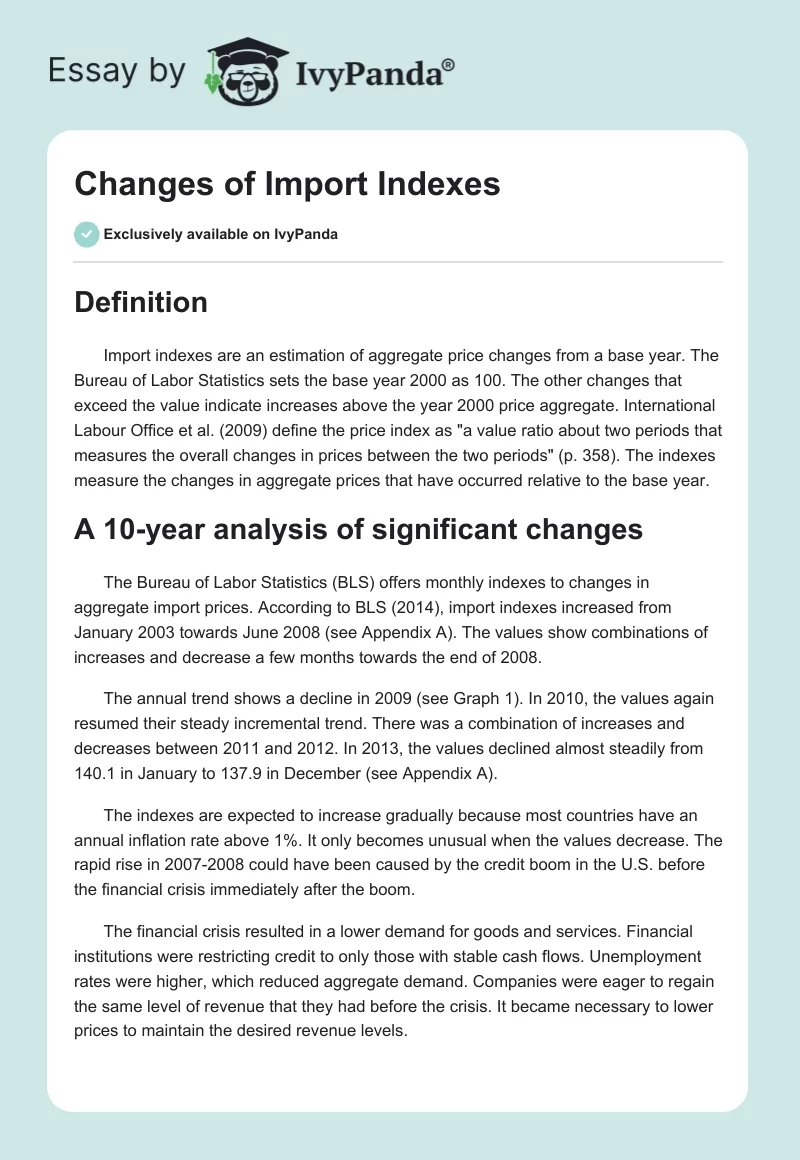 Changes of Import Indexes. Page 1