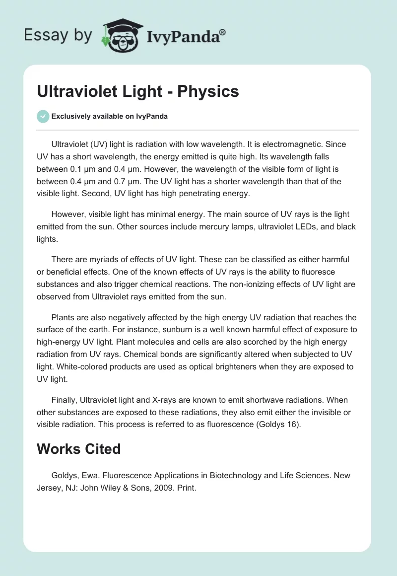 Ultraviolet Light - Physics. Page 1