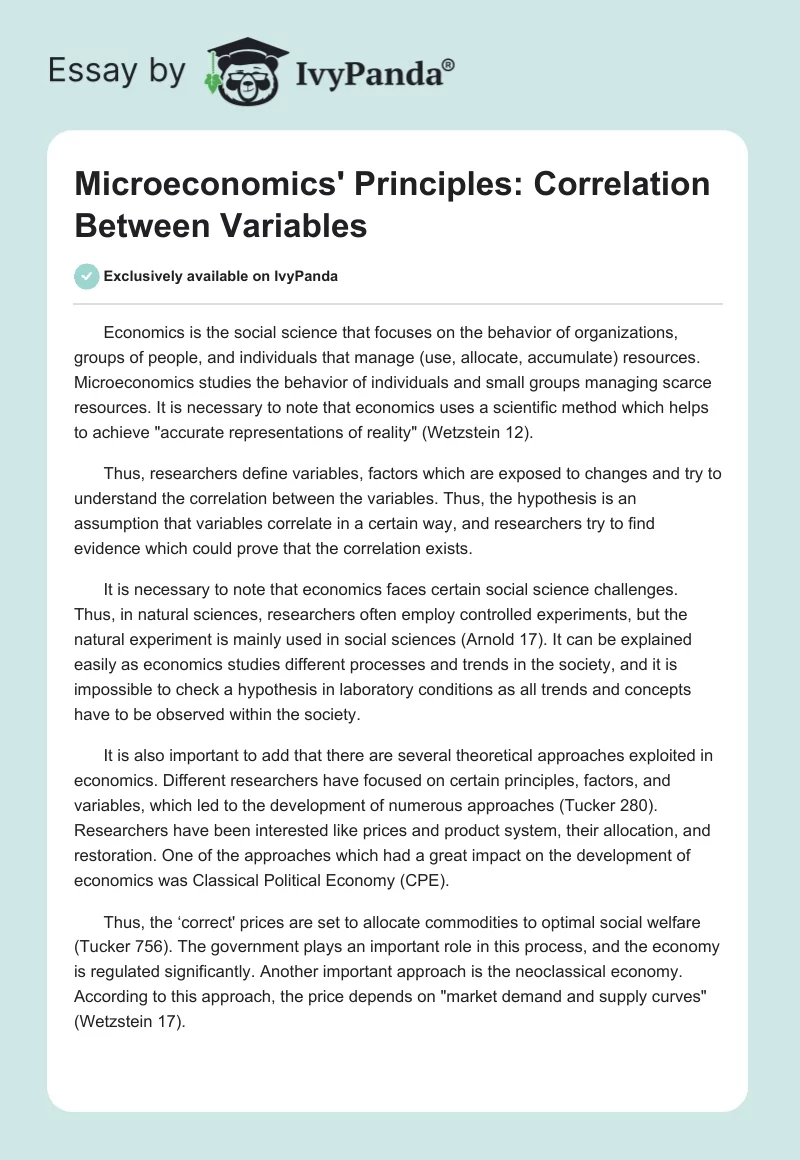 Microeconomics' Principles: Correlation Between Variables. Page 1
