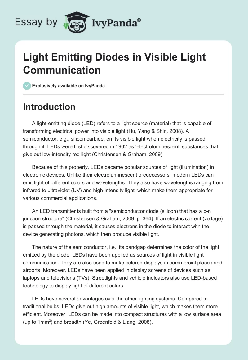 Light Emitting Diodes in Visible Light Communication. Page 1