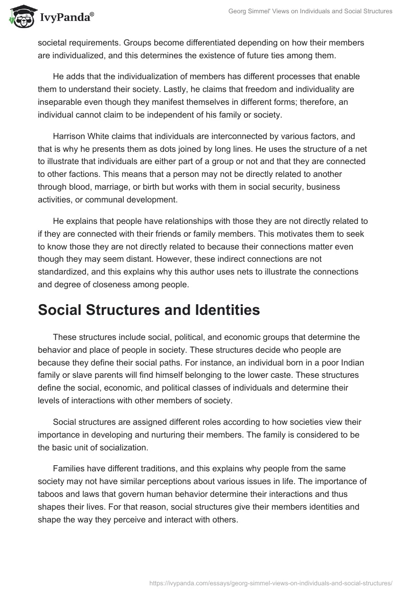 Georg Simmel' Views on Individuals and Social Structures. Page 2