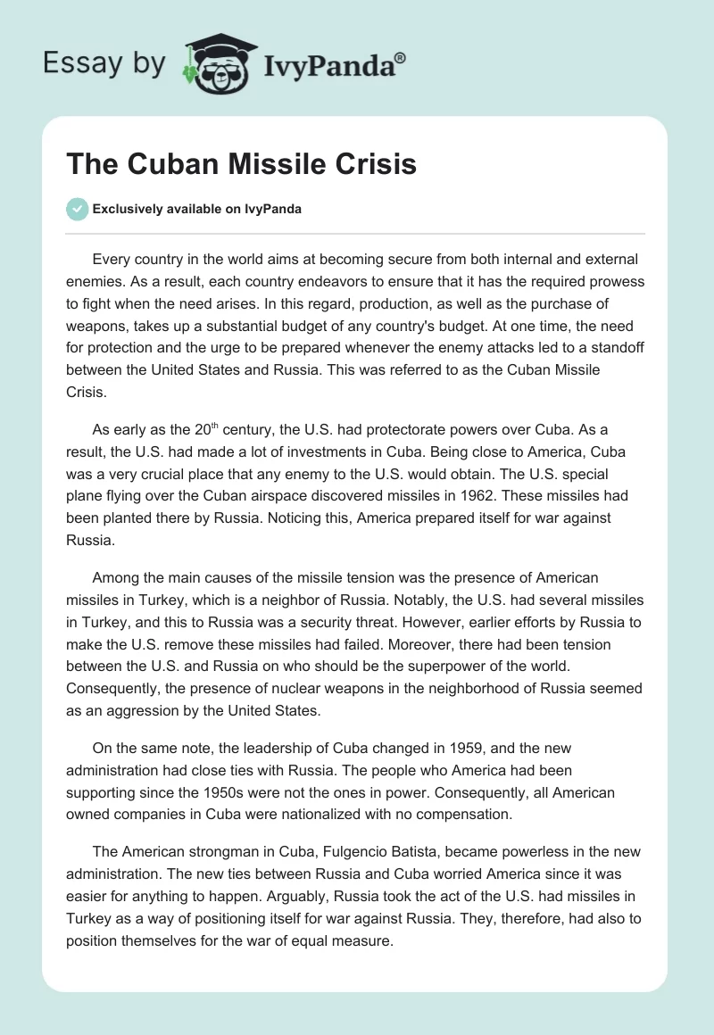 cuban missile crisis argumentative essay