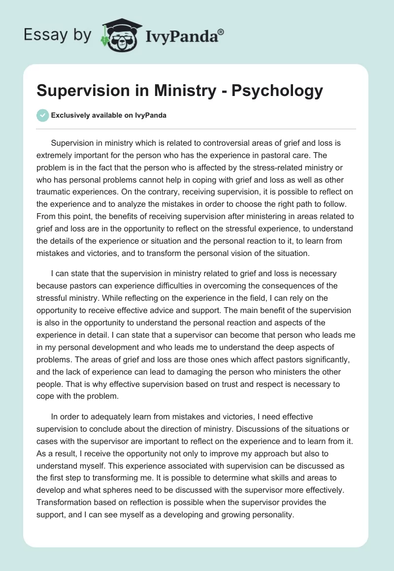 Supervision in Ministry - Psychology. Page 1