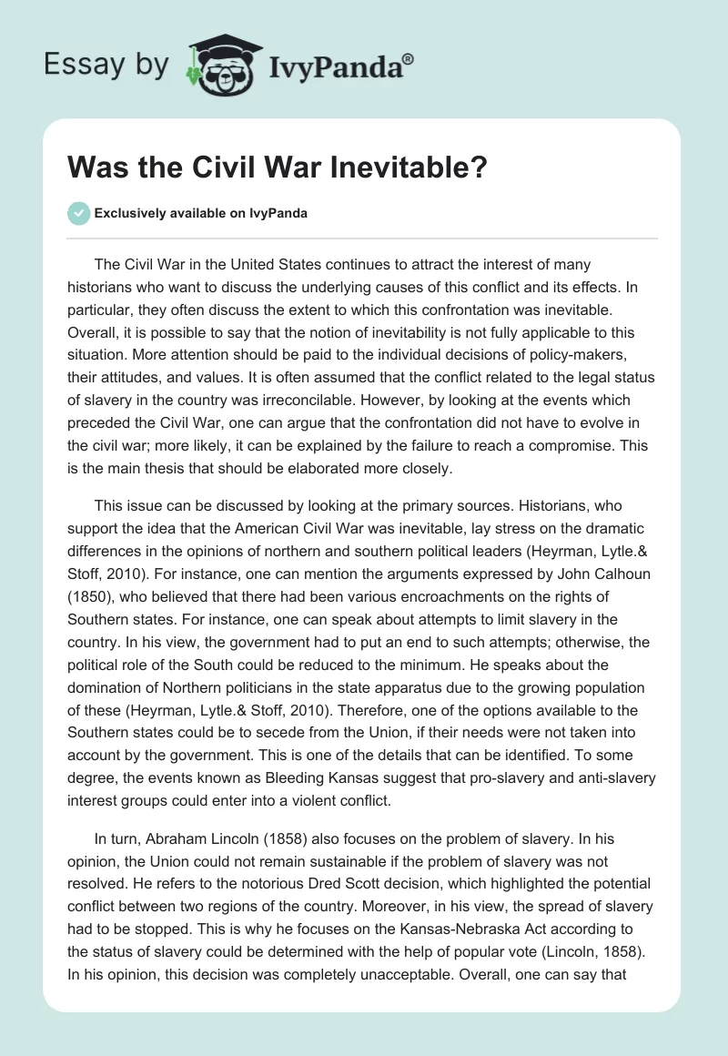 Was the Civil War Inevitable?. Page 1