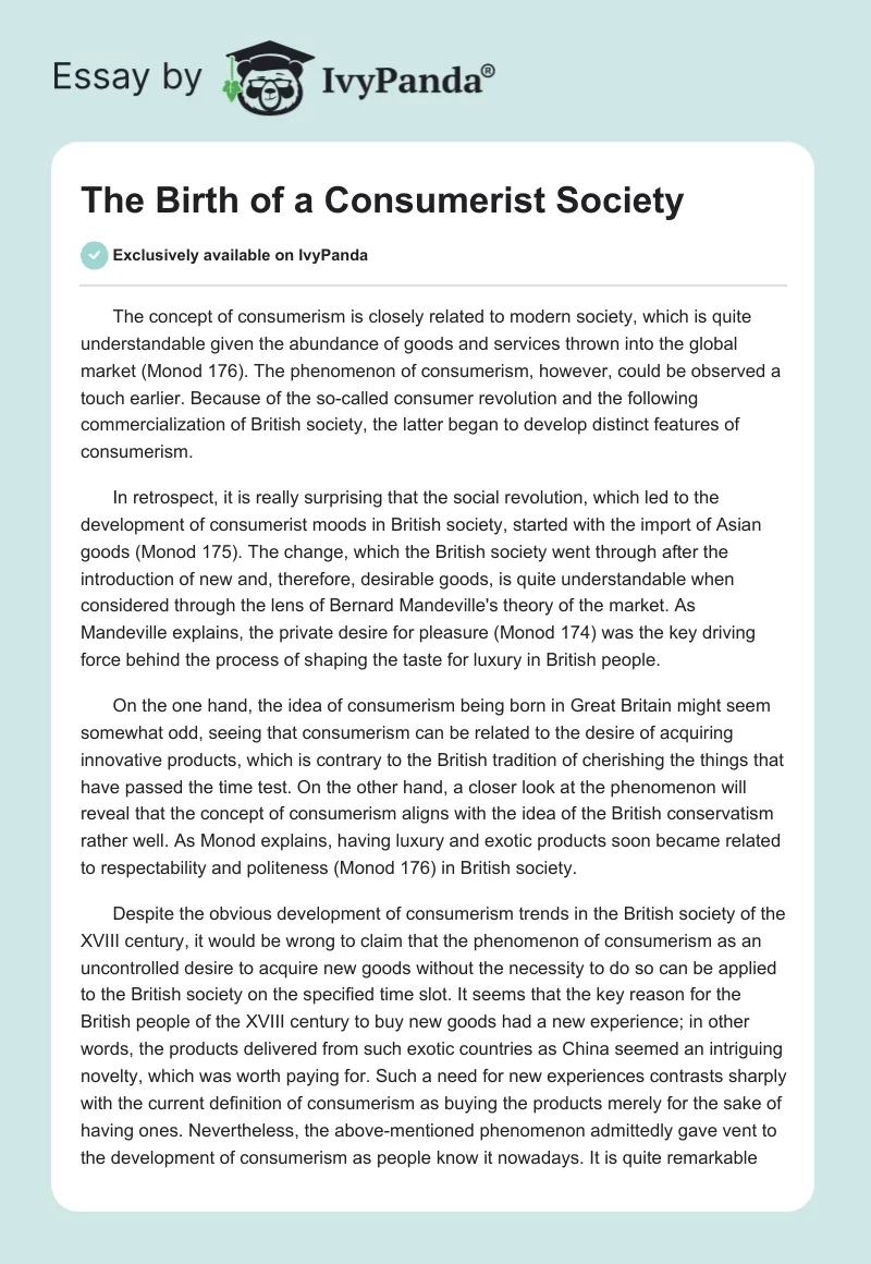 The Birth of a Consumerist Society. Page 1