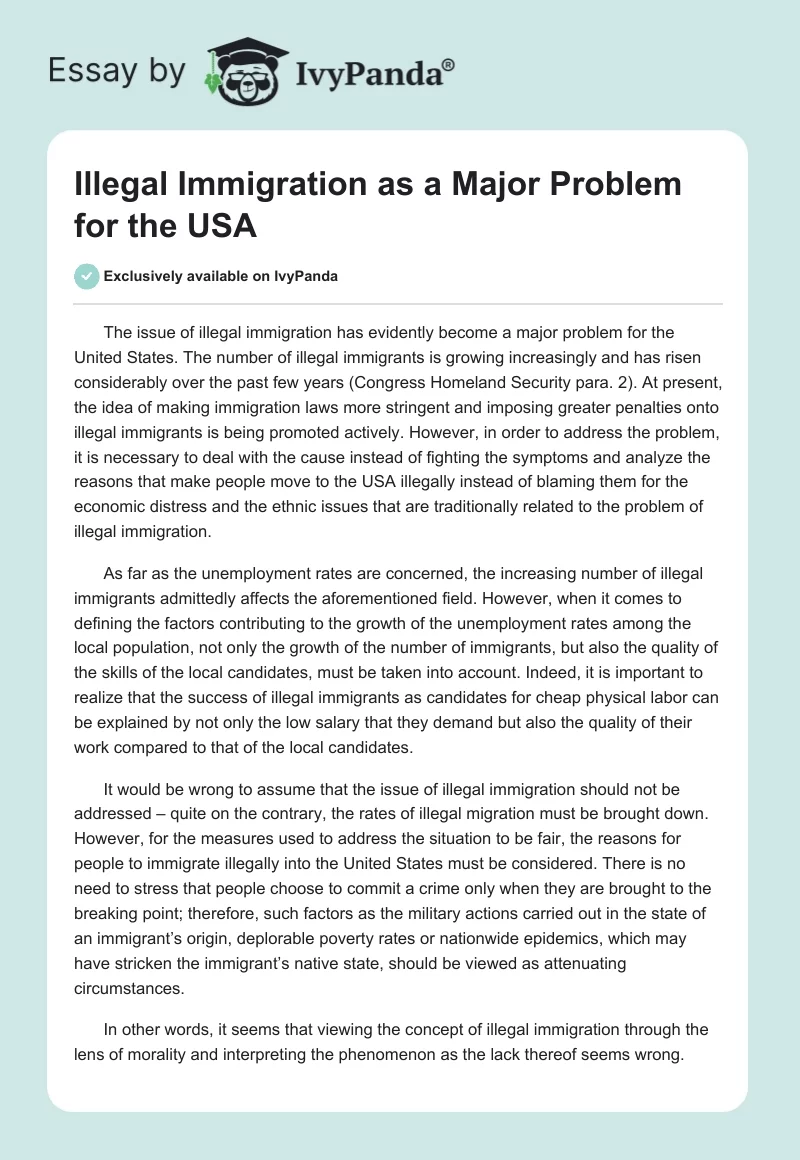 Illegal Immigration as a Major Problem for the USA. Page 1