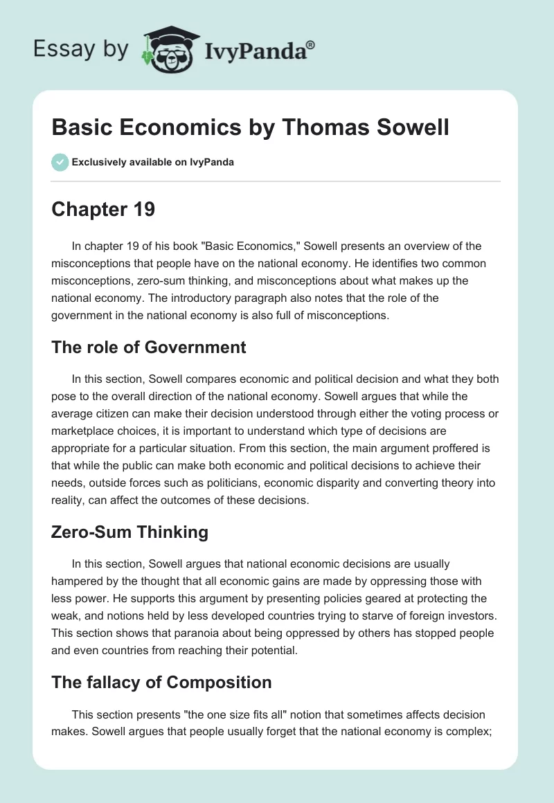 "Basic Economics" by Thomas Sowell. Page 1
