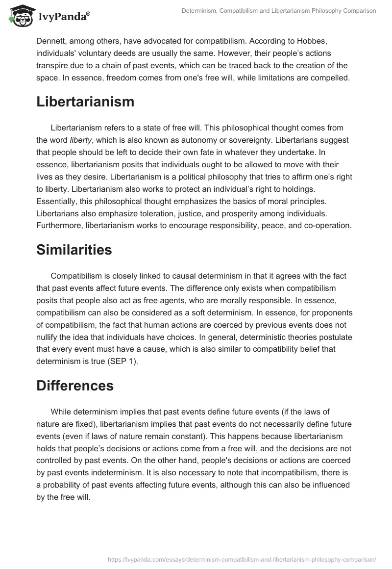 Determinism, Compatibilism and Libertarianism Philosophy Comparison. Page 2